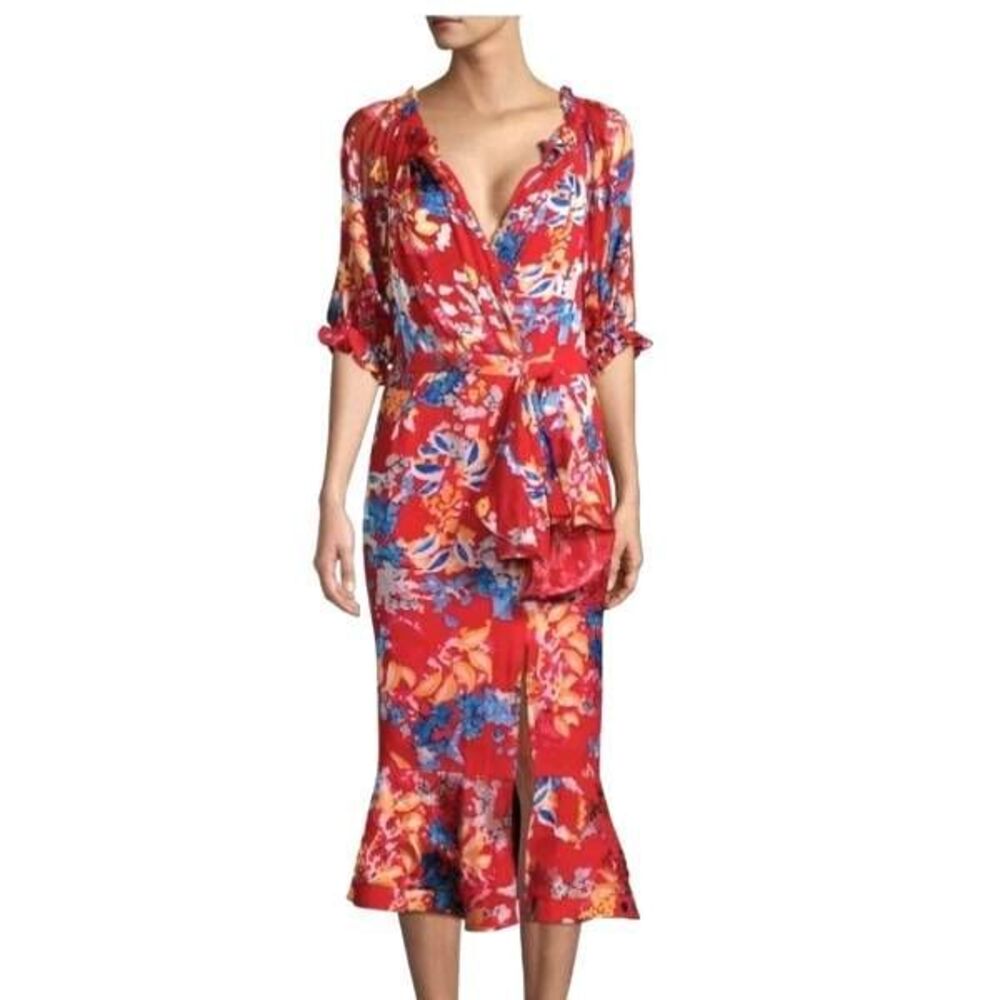 SALONI Red Floral Midi Dress